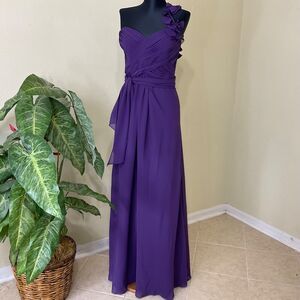 Allure Bridals Bridesmaids One Shoulder Purple Chiffon Maxi Gown Size 10 tie